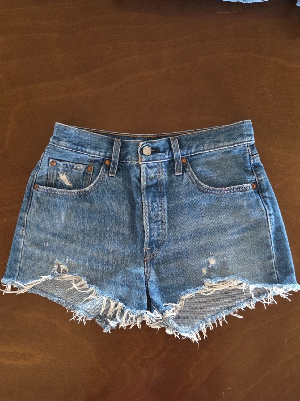 Levi Strauss 501 High-Waist Distressed Denim Shorts Size-28